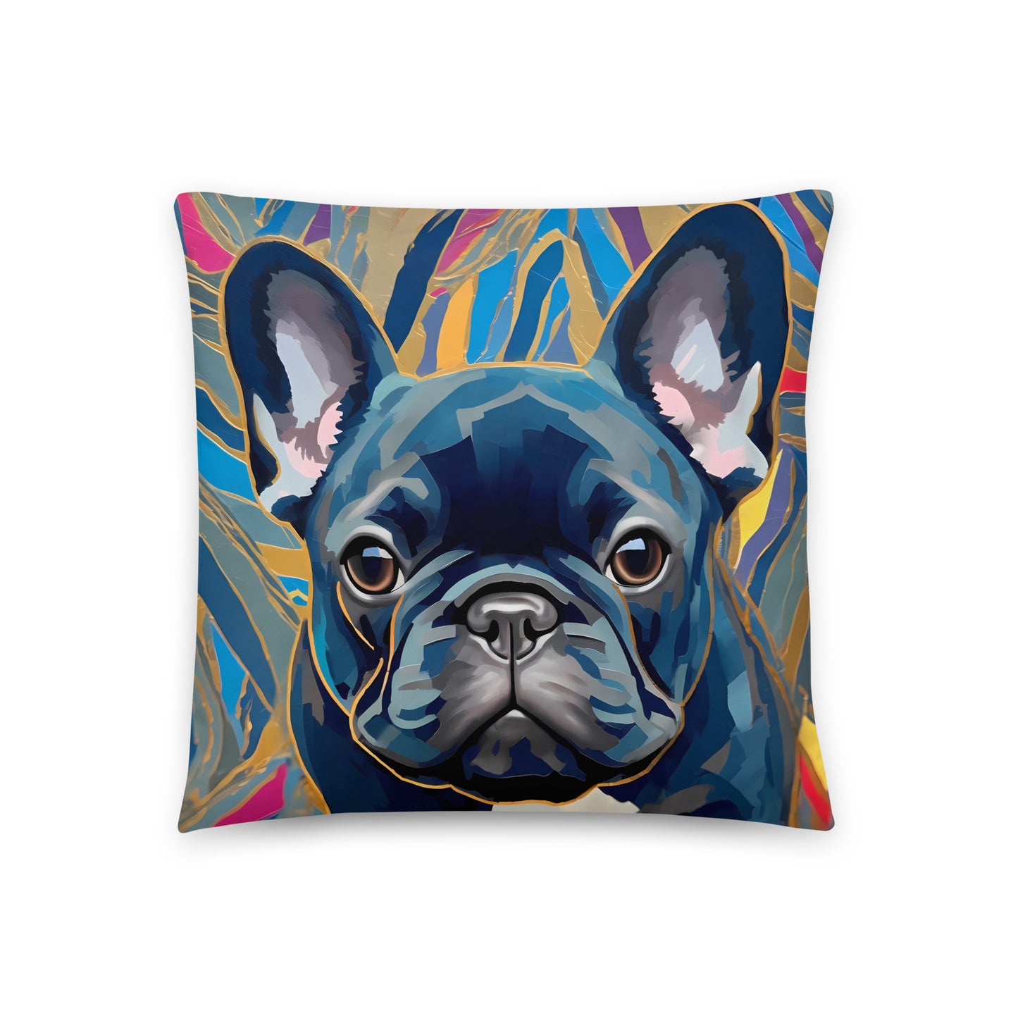 Gold & Blue Frenchie Pillow