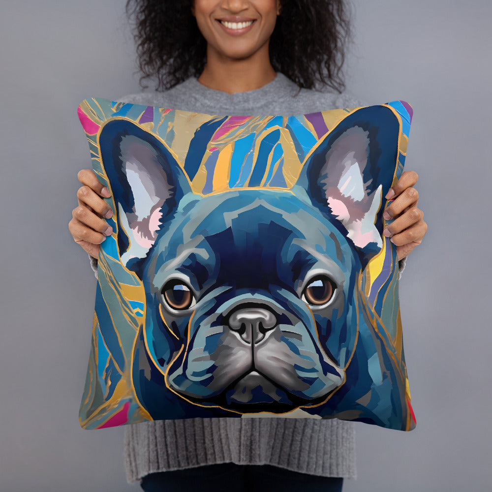Gold & Blue Frenchie Pillow