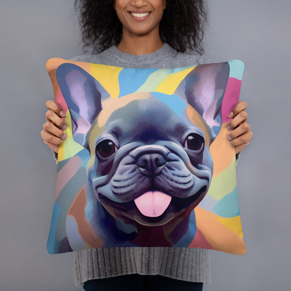 Bubble Blue Frenchie Pillow