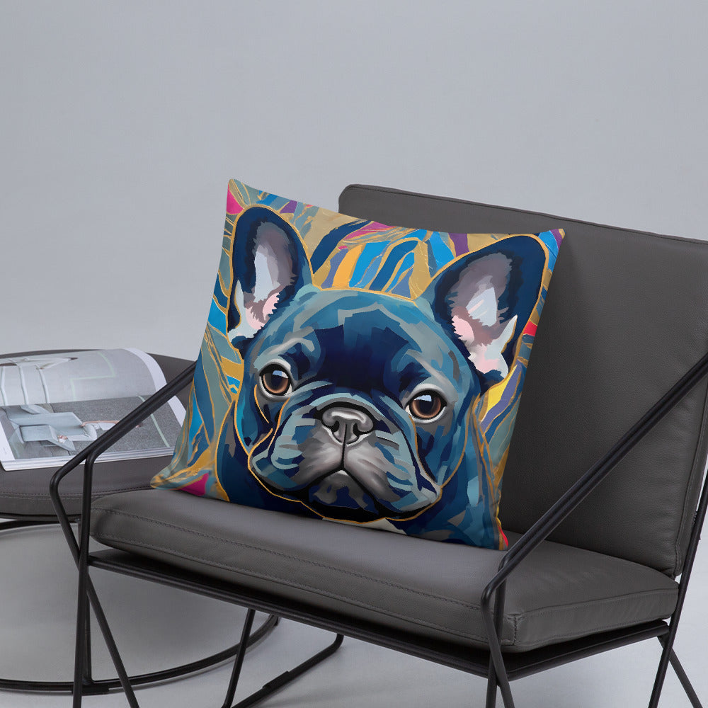 Gold & Blue Frenchie Pillow