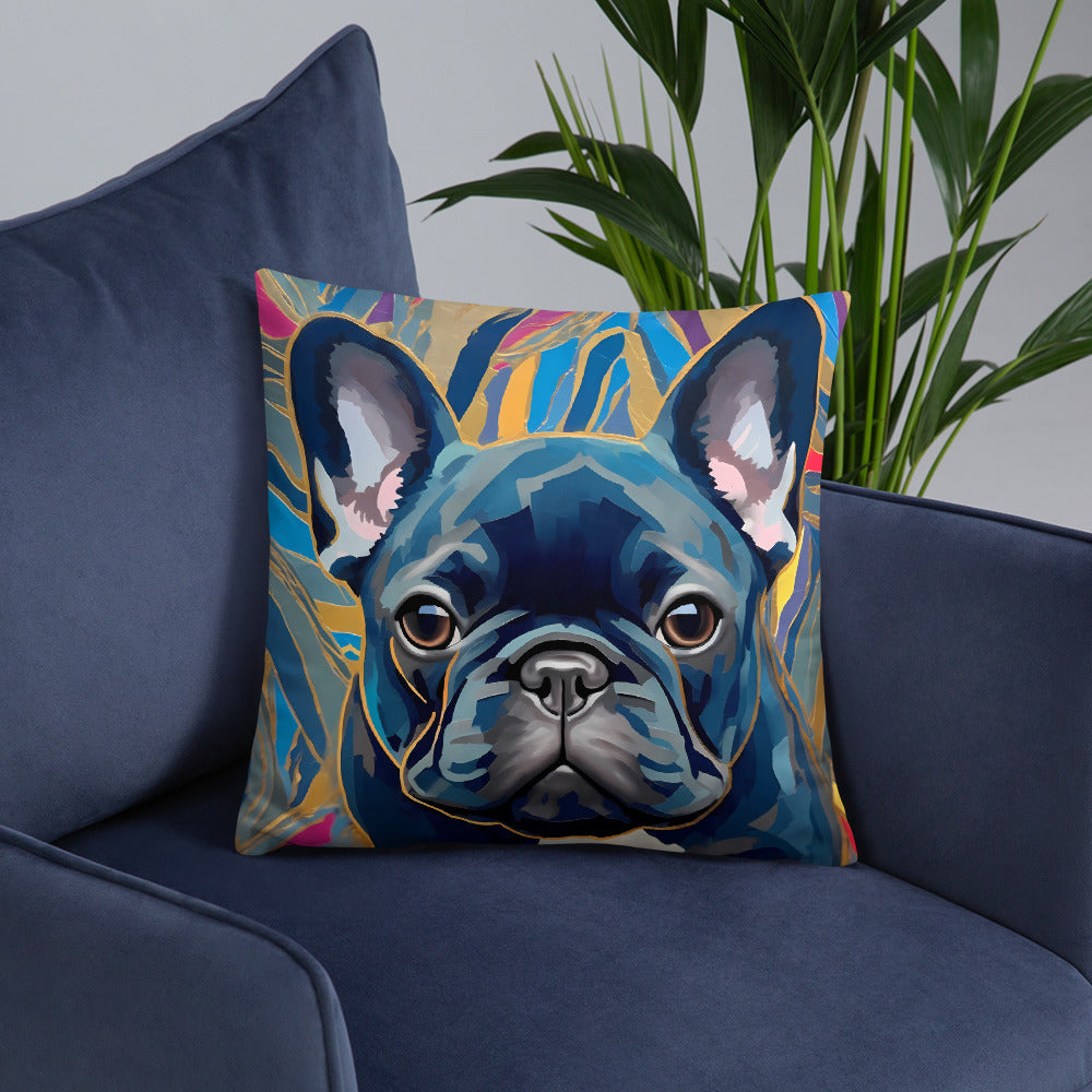 Gold & Blue Frenchie Pillow