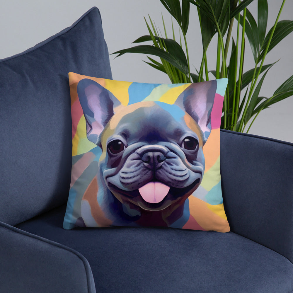 Bubble Blue Frenchie Pillow