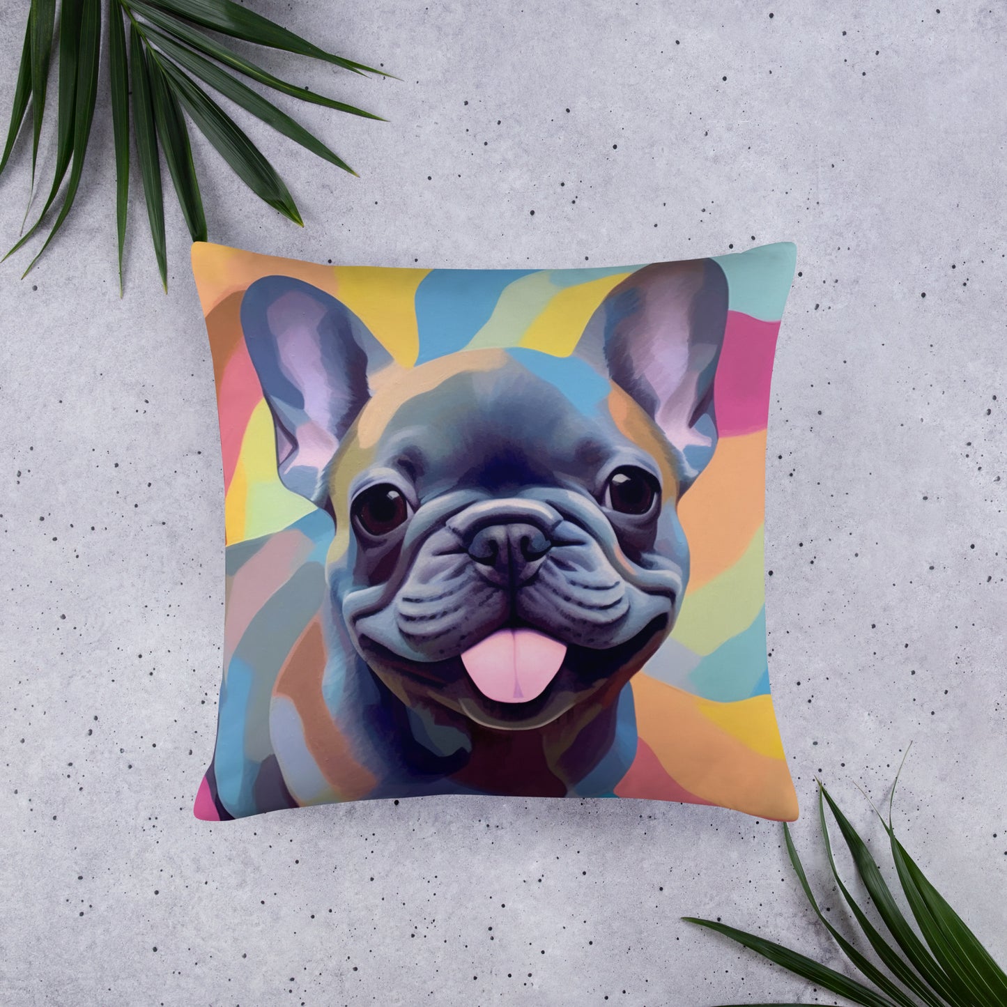 Bubble Blue Frenchie Pillow