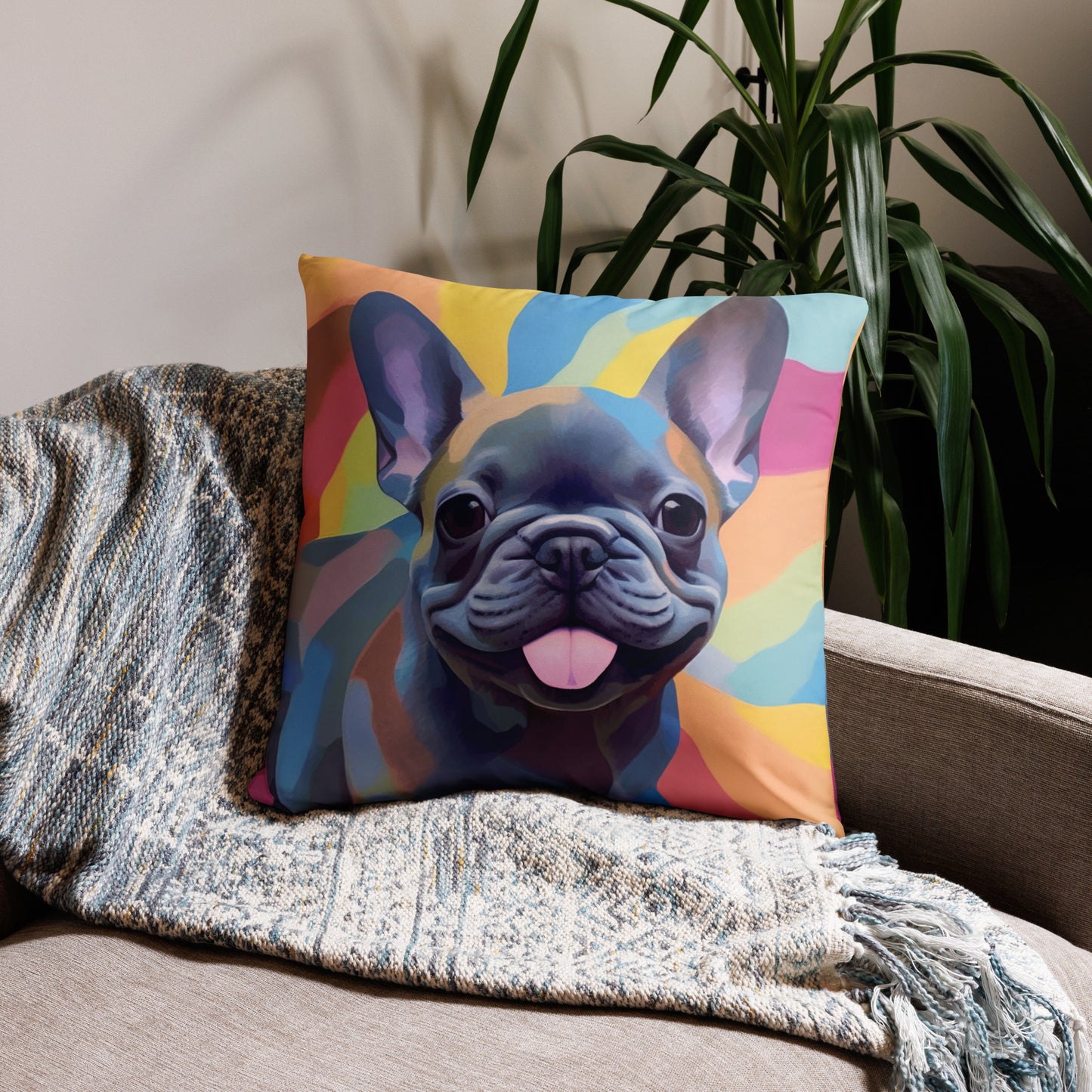 Bubble Blue Frenchie Pillow