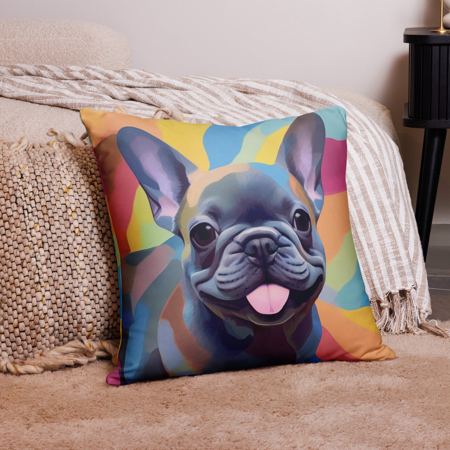 Bubble Blue Frenchie Pillow