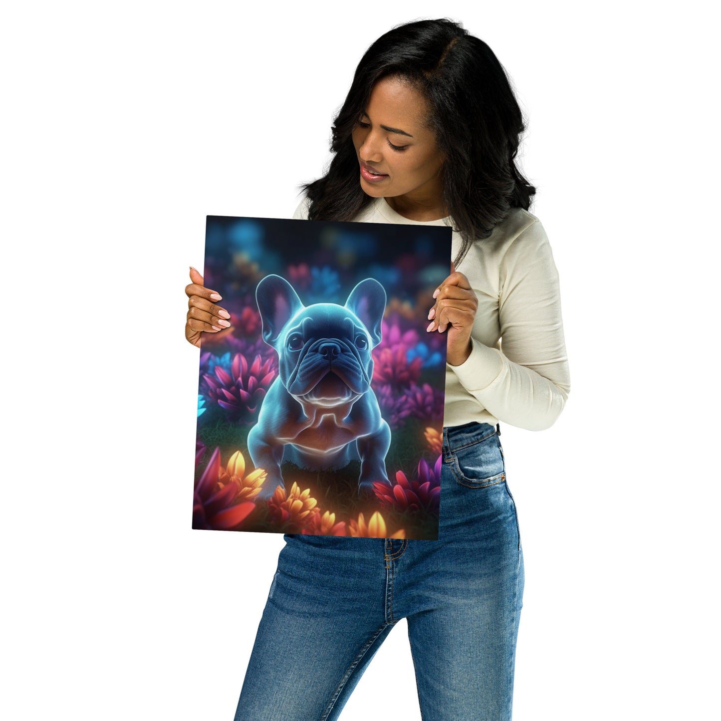Neon Frenchie Metal Print