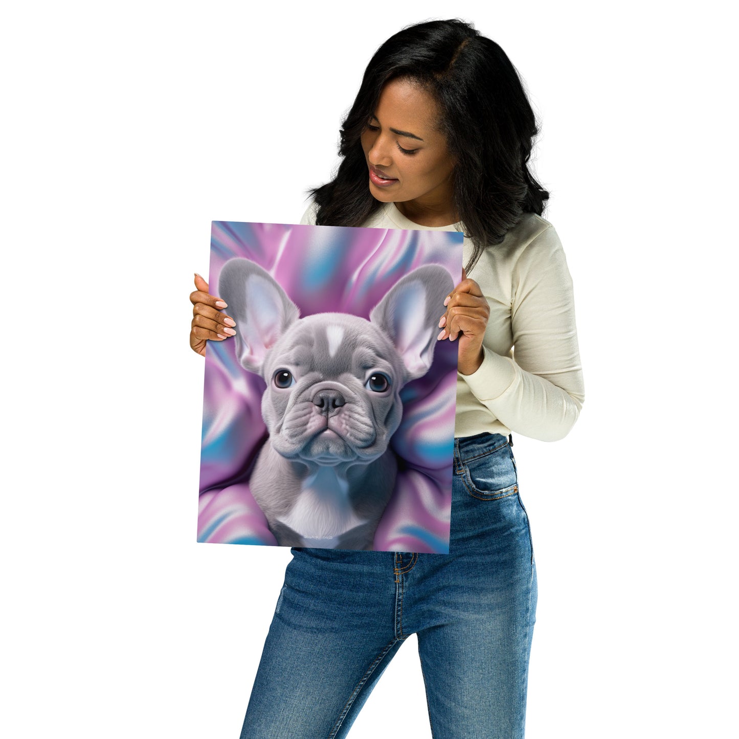 Bubble Gum Frenchie Metal Print