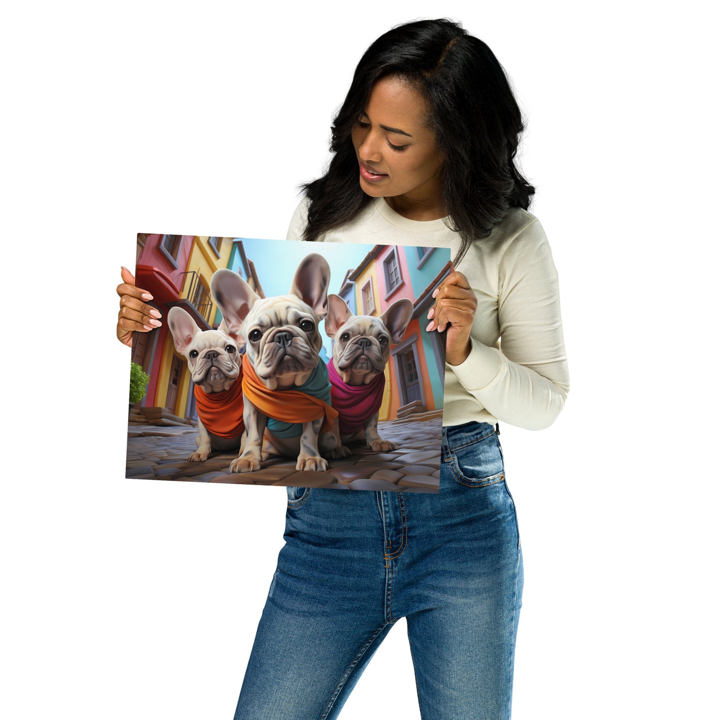 Frenchies in the Street Metal Print