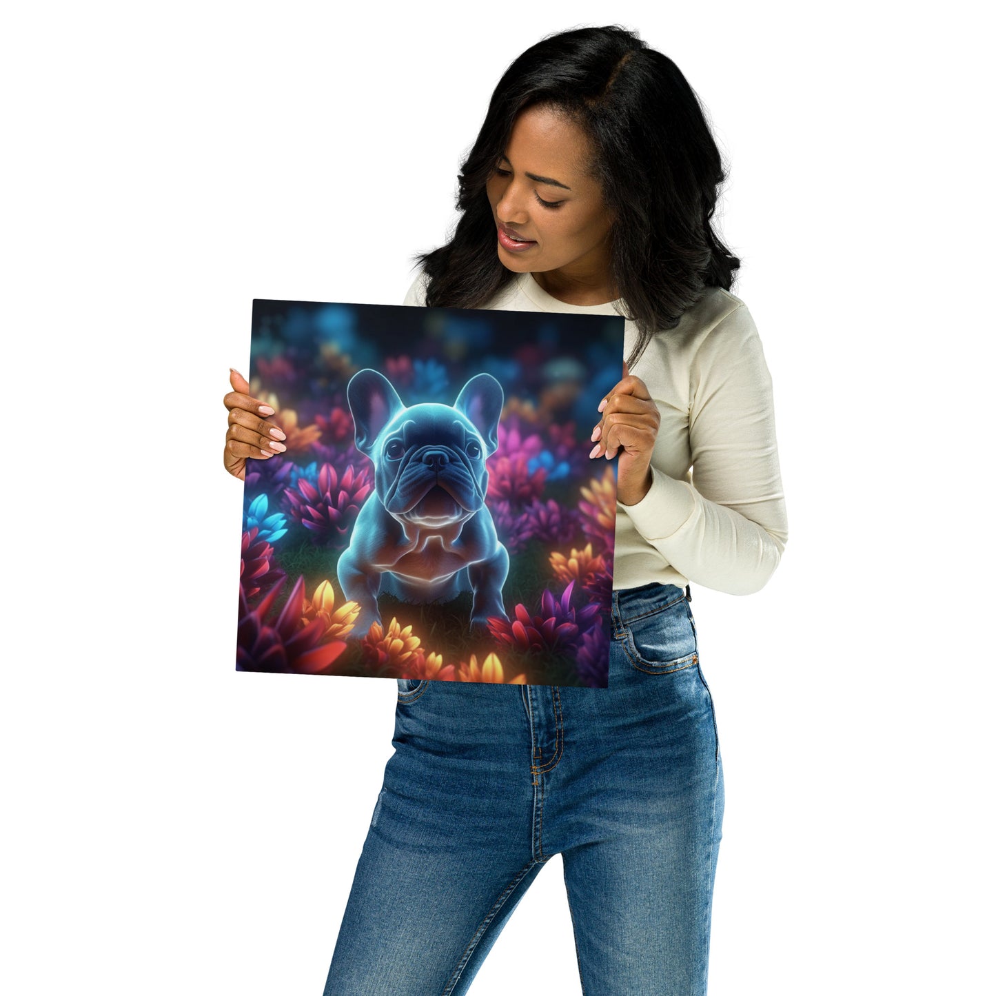 Neon Frenchie Metal Print