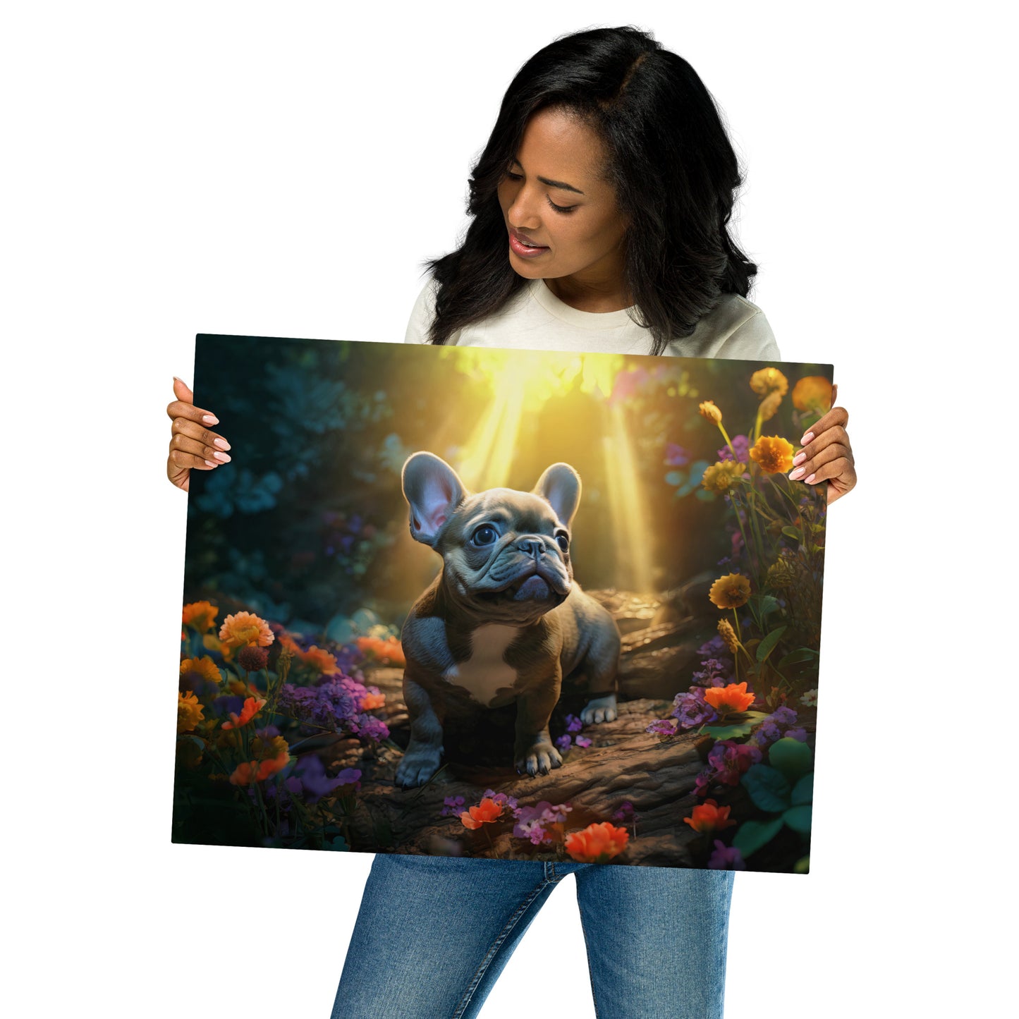 Flower Forest Frenchie - Metal Prints