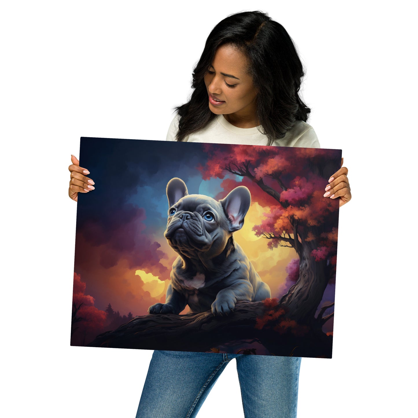 Frenchie on a Log Metal Print