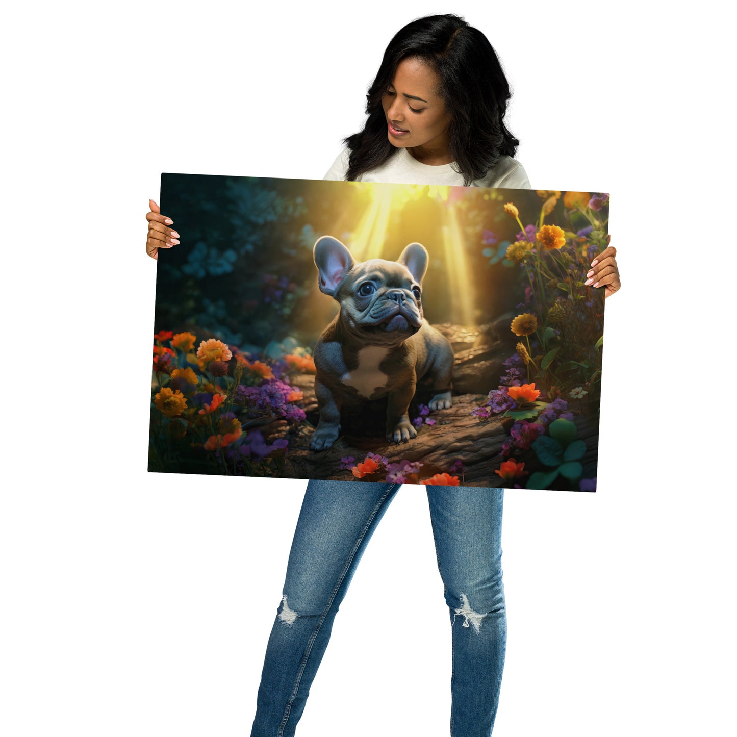 Flower Forest Frenchie - Metal Prints