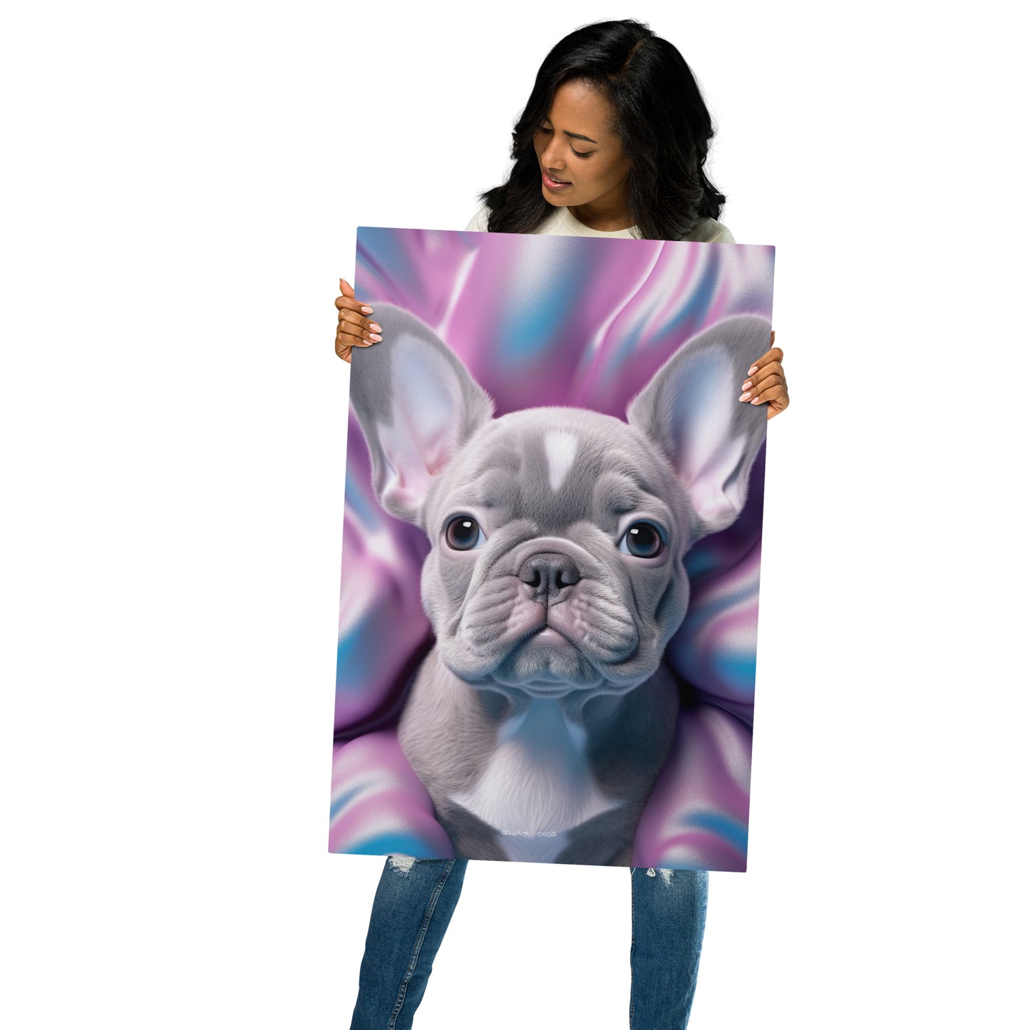 Bubble Gum Frenchie Metal Print