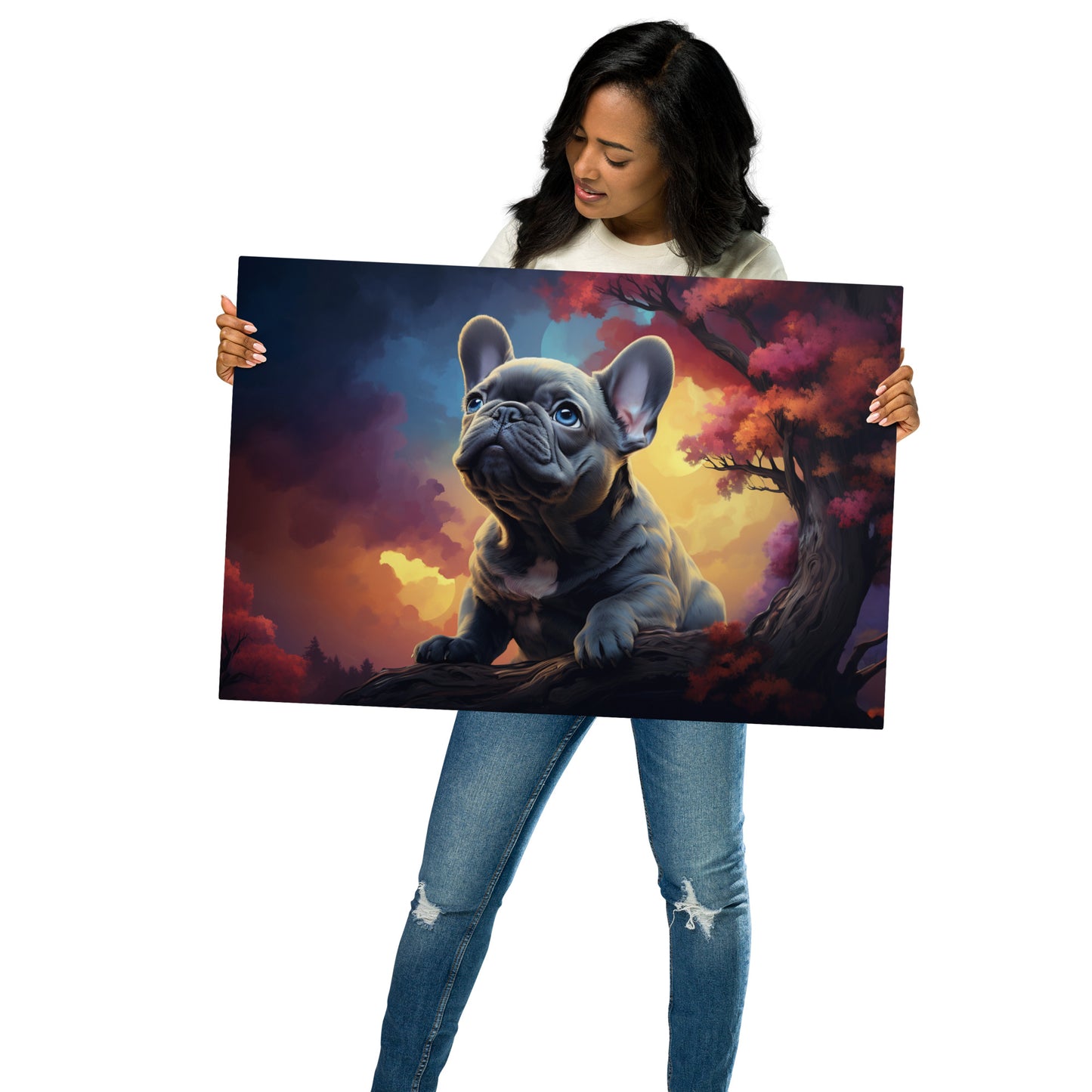 Frenchie on a Log Metal Print