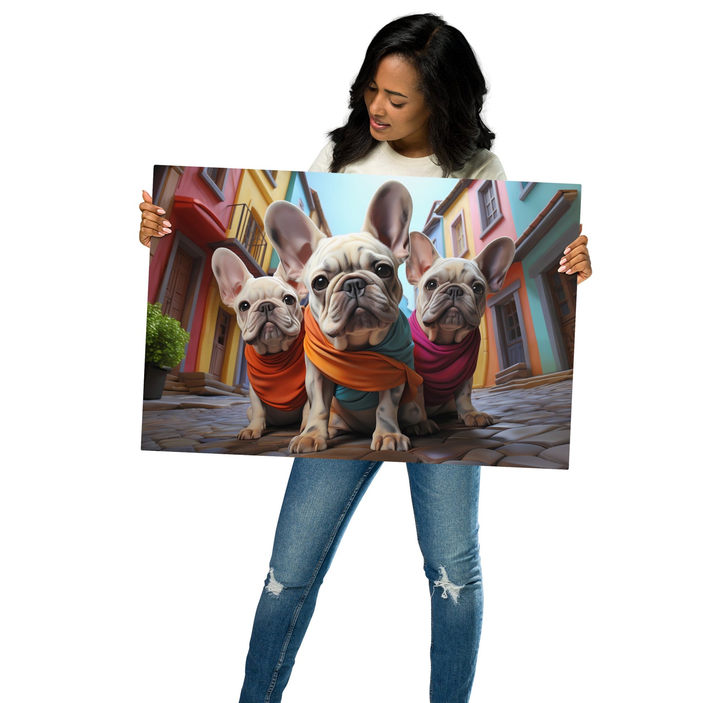 Frenchies in the Street Metal Print