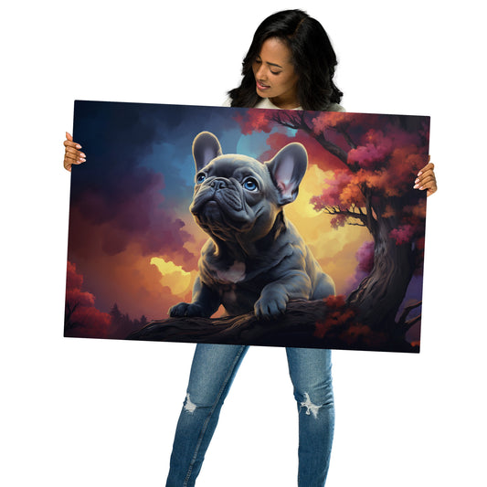 Frenchie on a Log Metal Print