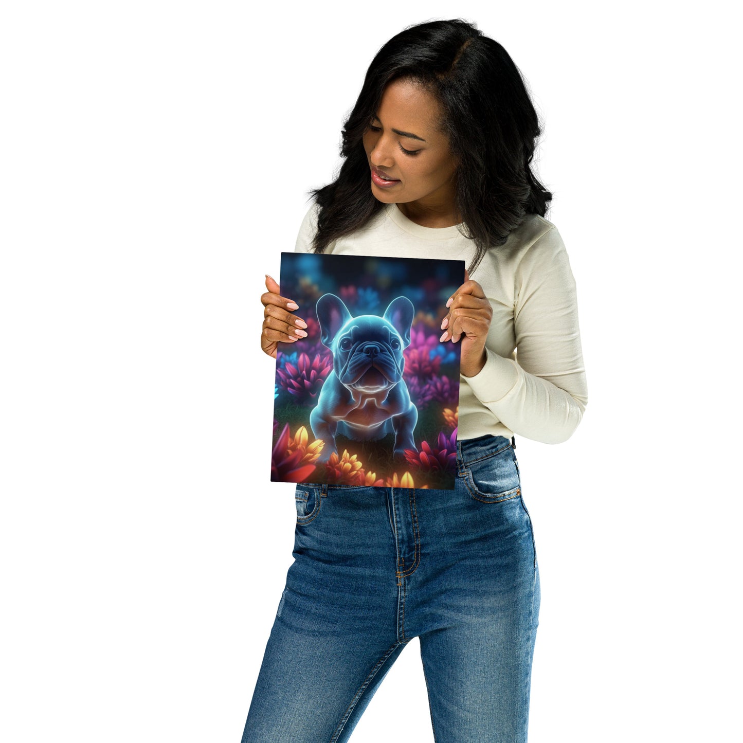 Neon Frenchie Metal Print