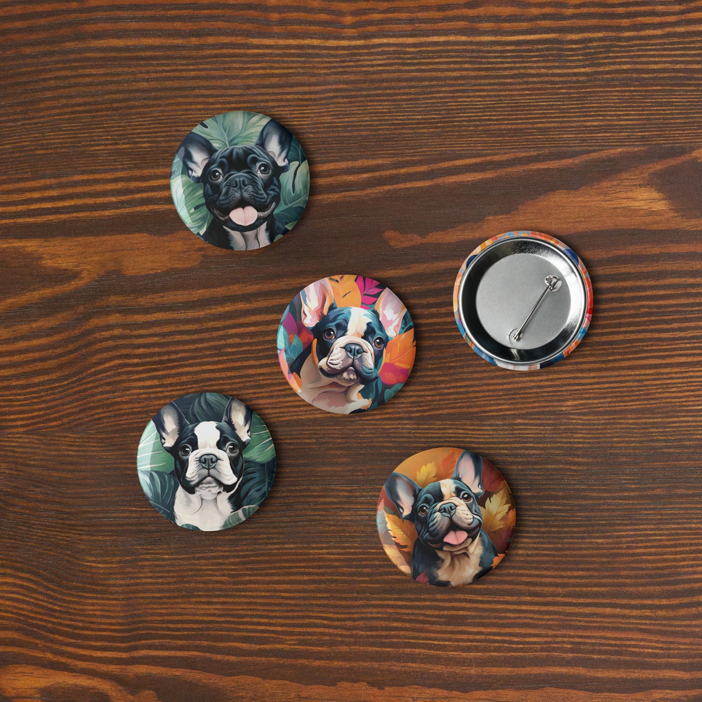 Flowers & Frenchies Pin Button Set