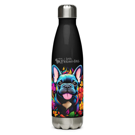 Neon Floral Frenchie - Stainless Steel Water Bottle