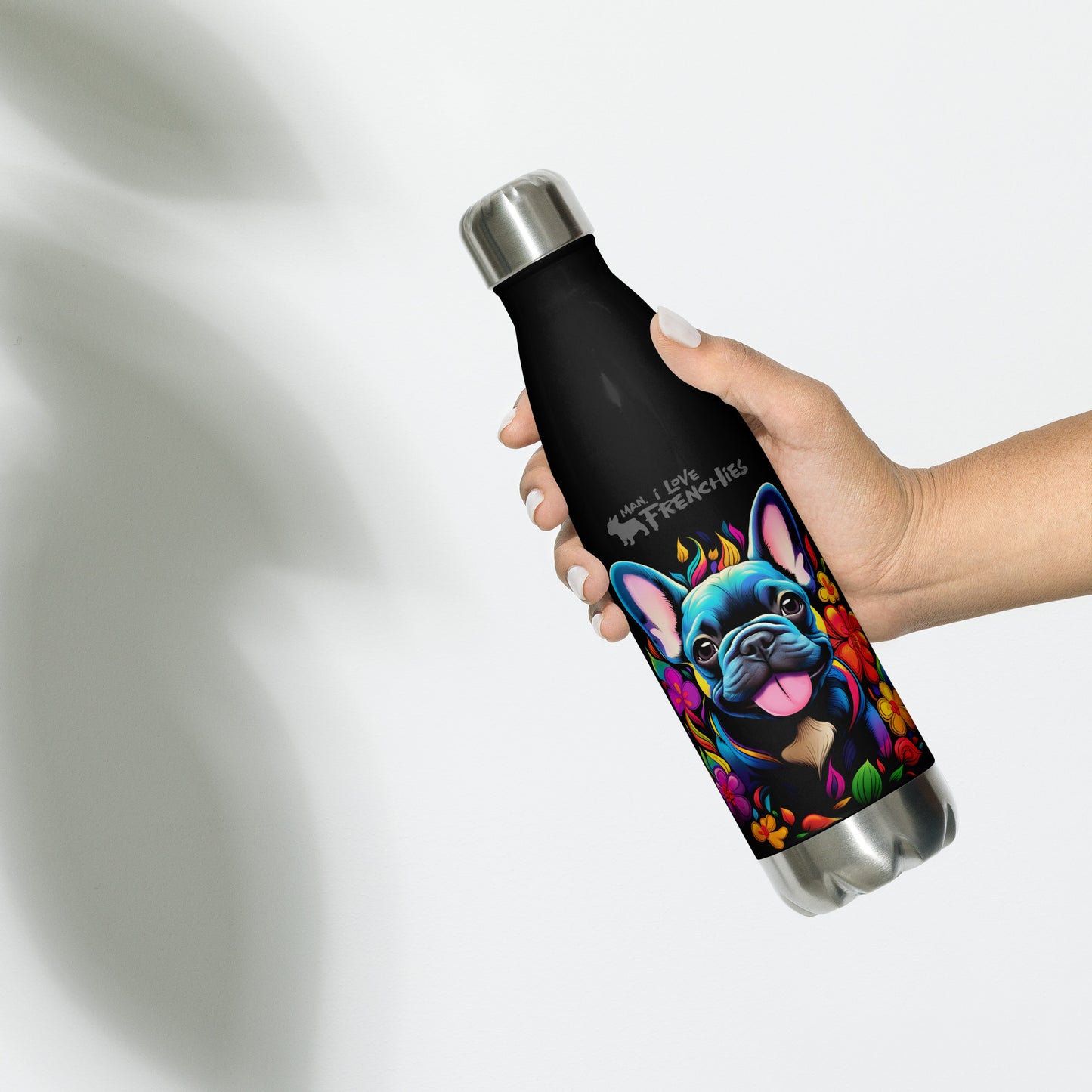 Neon Floral Frenchie - Stainless Steel Water Bottle