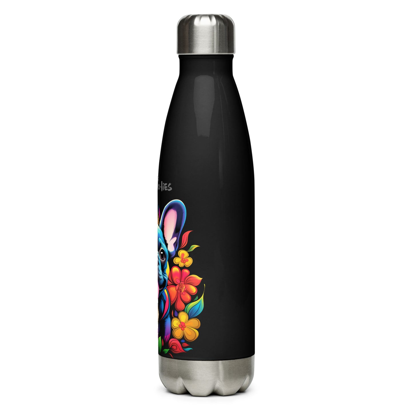 Neon Floral Frenchie - Stainless Steel Water Bottle