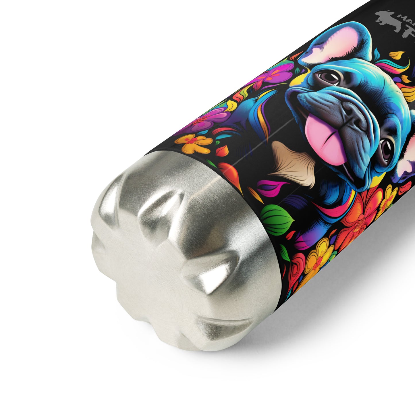 Neon Floral Frenchie - Stainless Steel Water Bottle