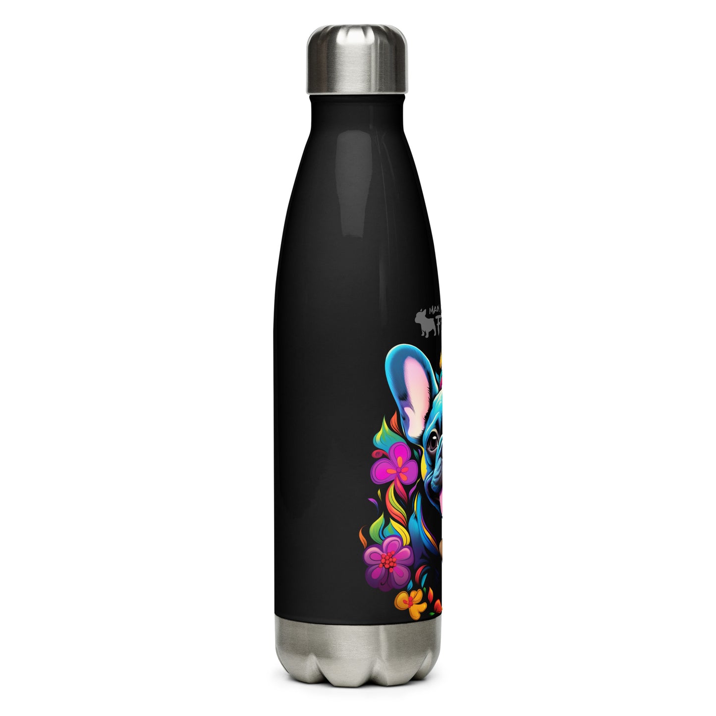 Neon Floral Frenchie - Stainless Steel Water Bottle