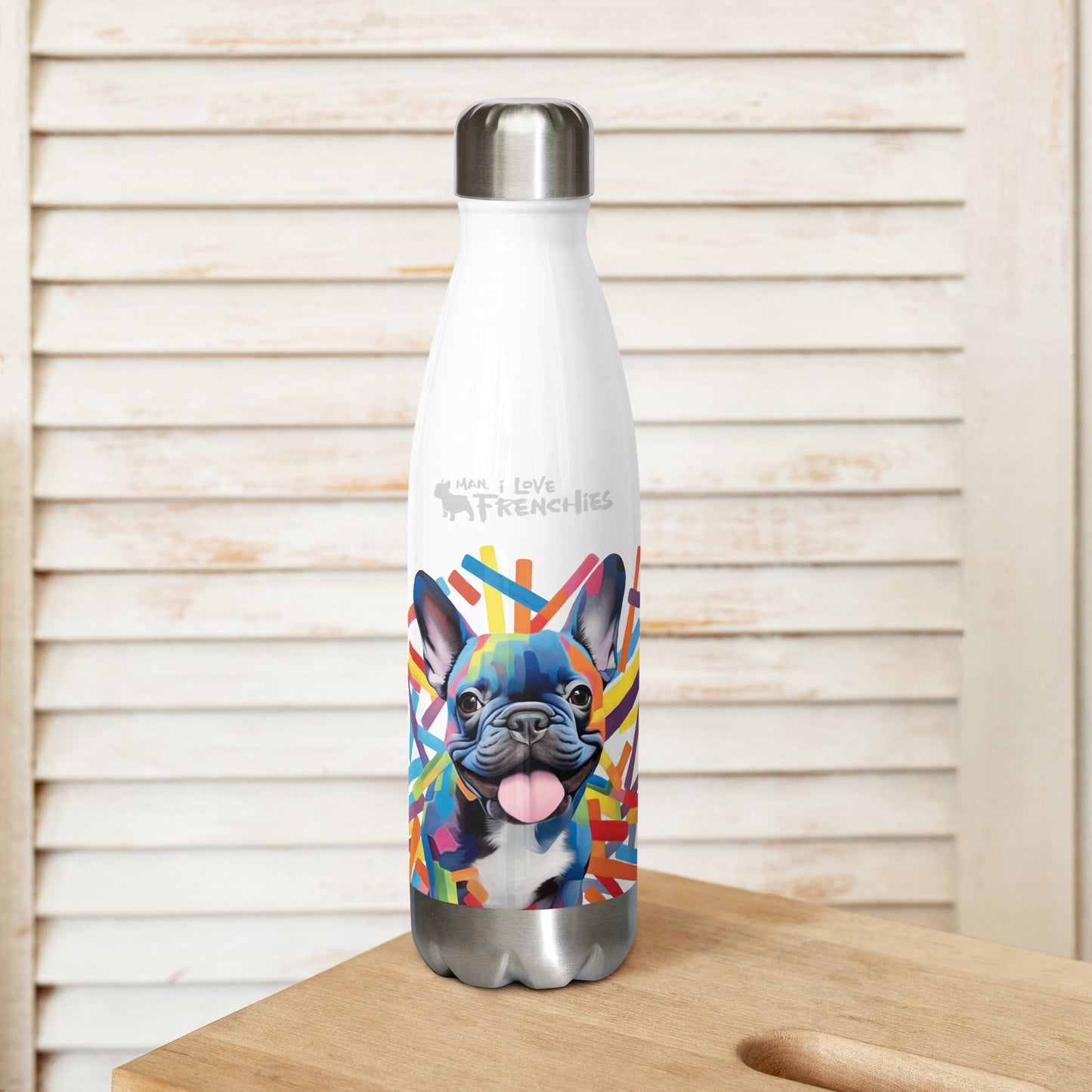 Stripey Frenchie - Stainless Steel Water Bottle