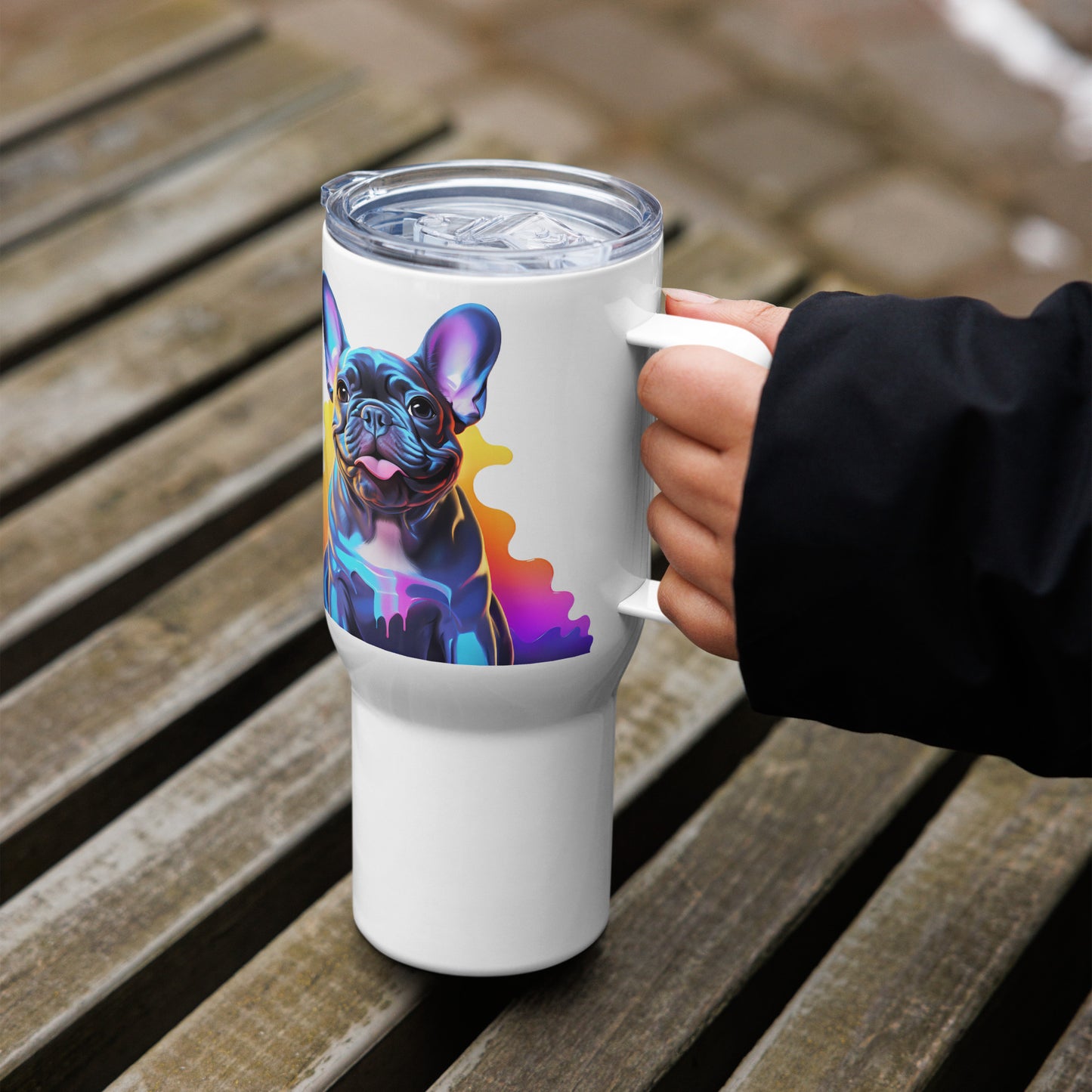 Neon Frenchie Travel Mug