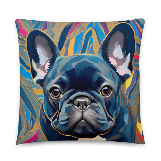 Gold & Blue Frenchie Pillow