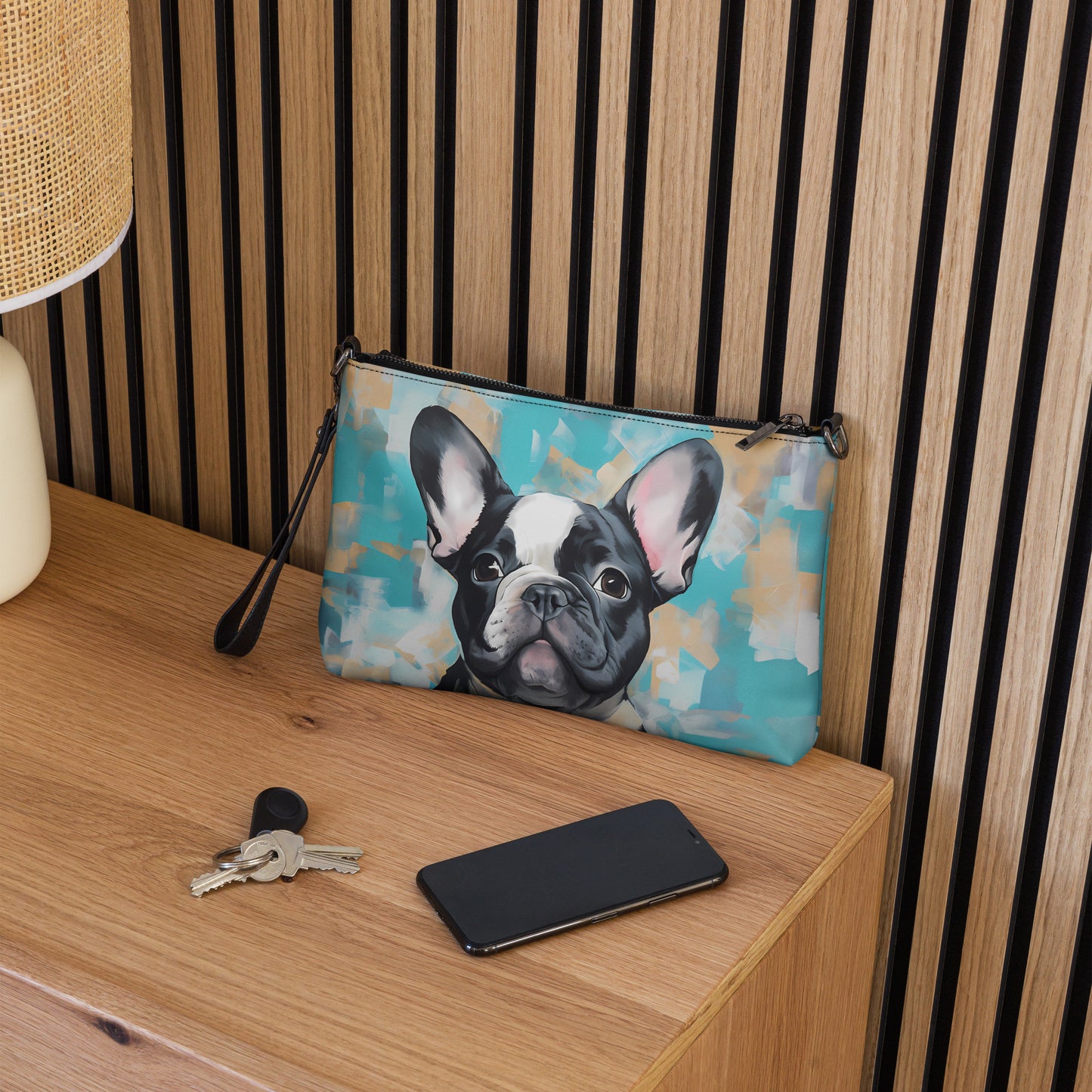 Teal Pied Frenchie Crossbody bag