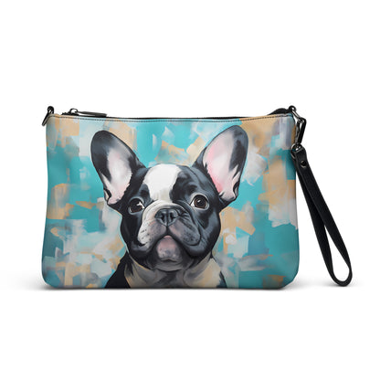 Teal Pied Frenchie Crossbody bag