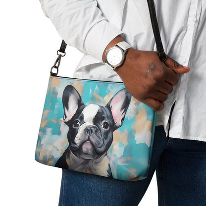 Teal Pied Frenchie Crossbody bag