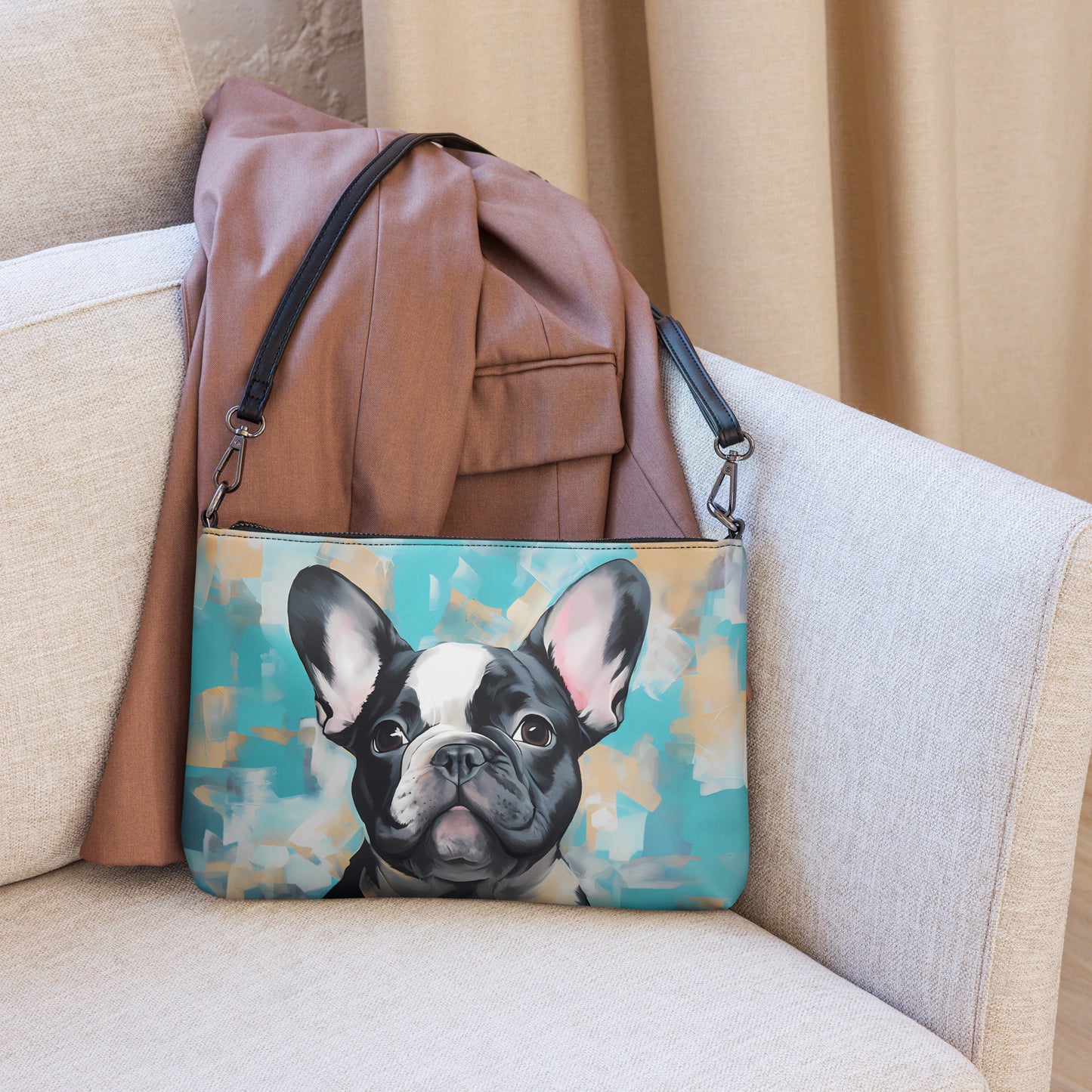 Teal Pied Frenchie Crossbody bag