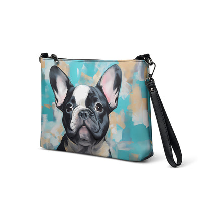 Teal Pied Frenchie Crossbody bag