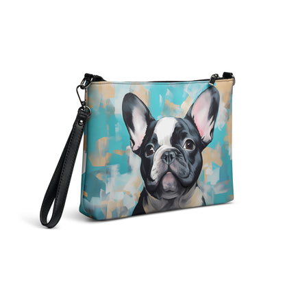 Teal Pied Frenchie Crossbody bag