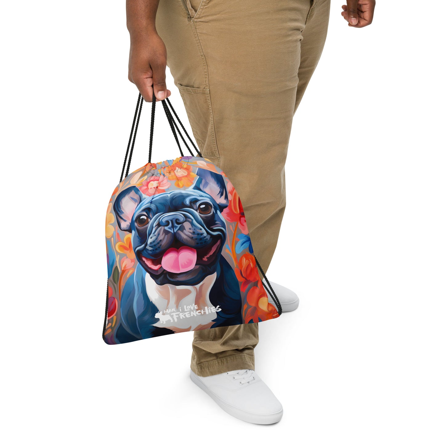 Flowers & Frenchies Drawstring Bag