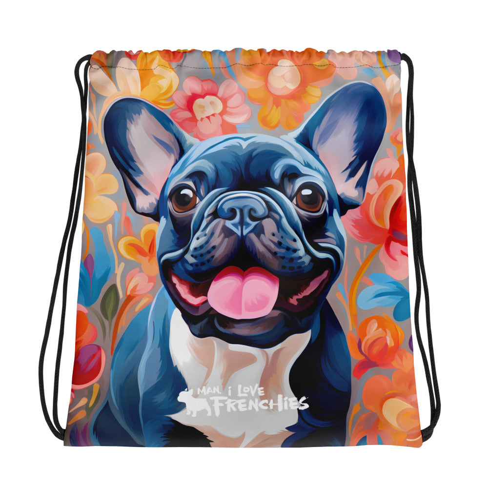 Flowers & Frenchies Drawstring Bag