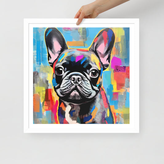 Poised Patchy Pup Framed Poster