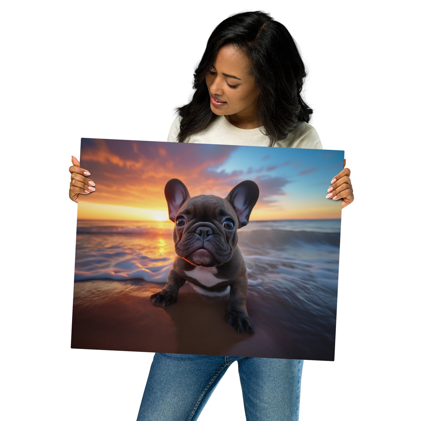 Frenchies by the Beach Metal Print