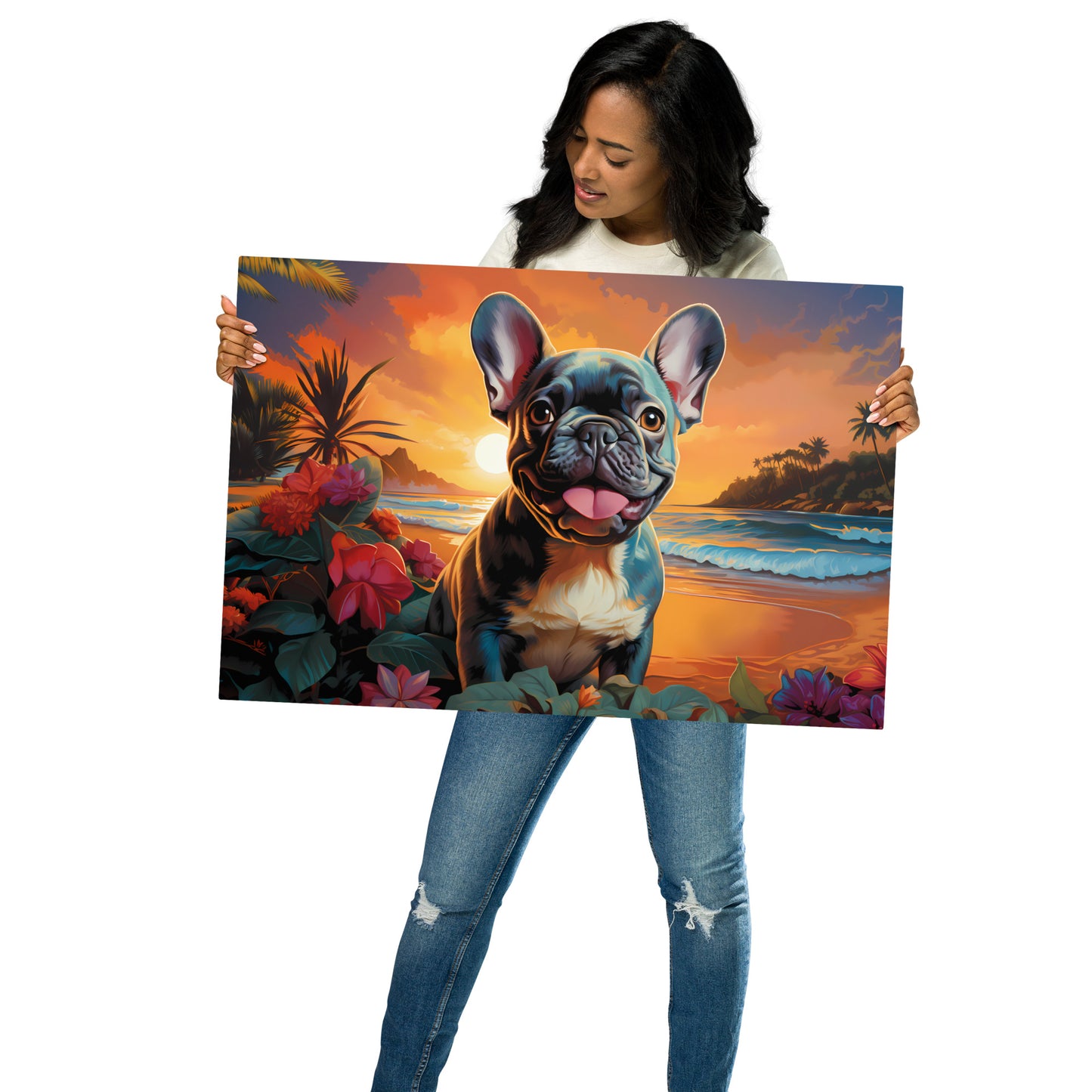 Blue Hawaii Frenchie - Metal Print