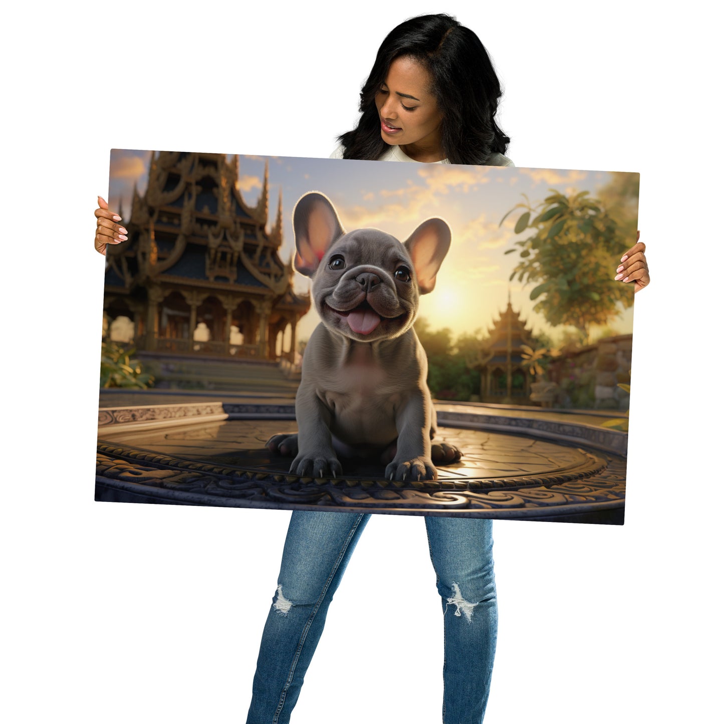 Frenchie at the Temple Metal Print