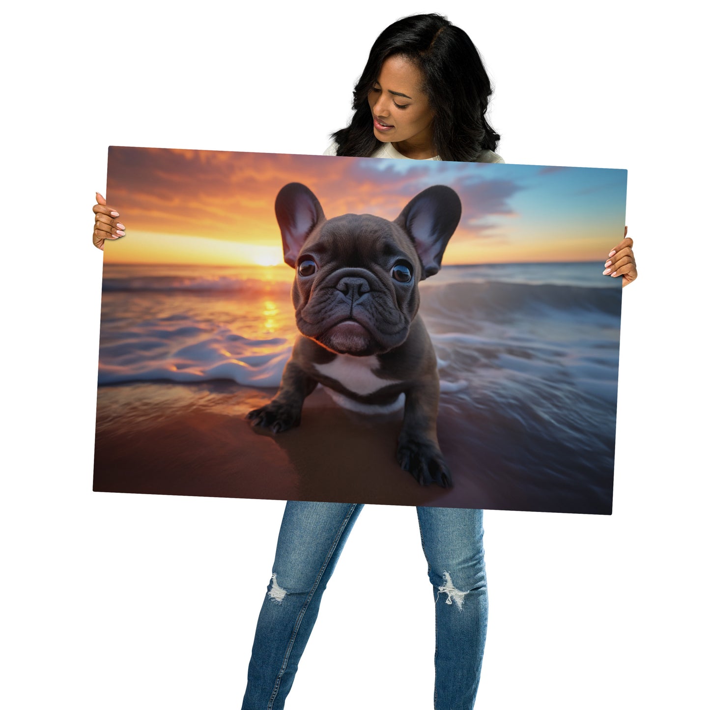 Frenchies by the Beach Metal Print