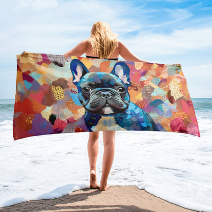 Patchy Blue Frenchie Beach Towel