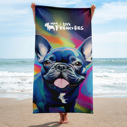 Neon Graffiti Frenchie Beach Towel