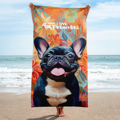 Flowerful Frenchie Beach Towel