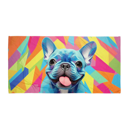 Blue Geometric Frenchie Beach Towel