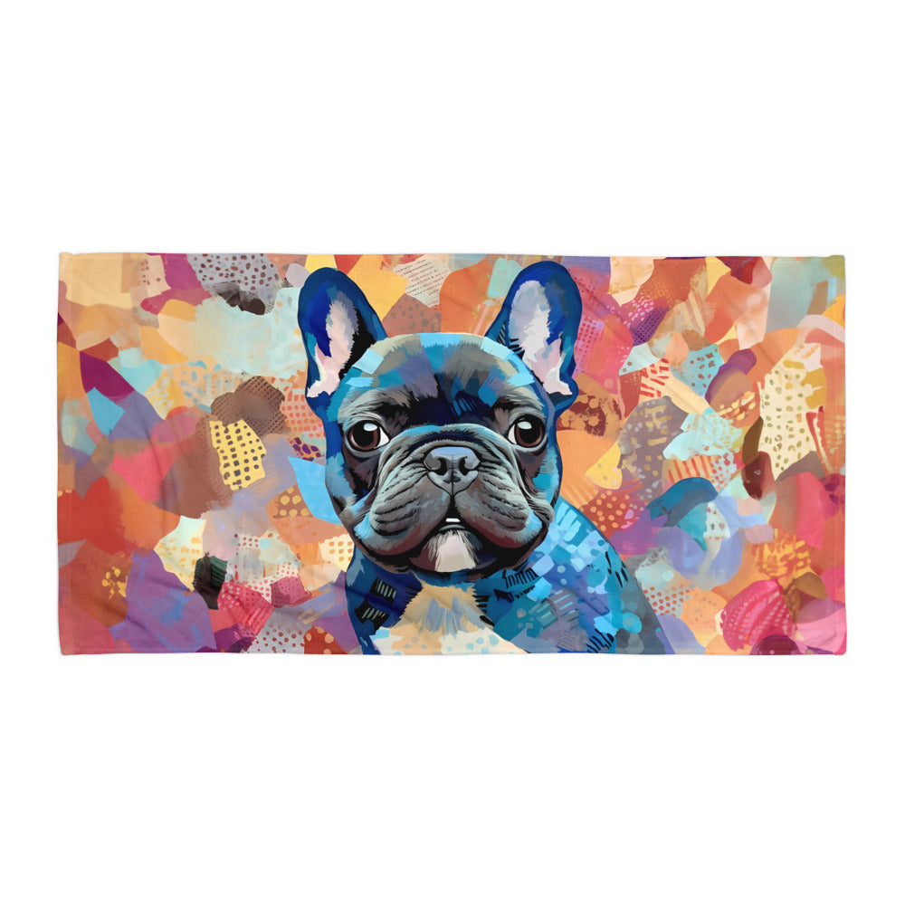 Patchy Blue Frenchie Beach Towel