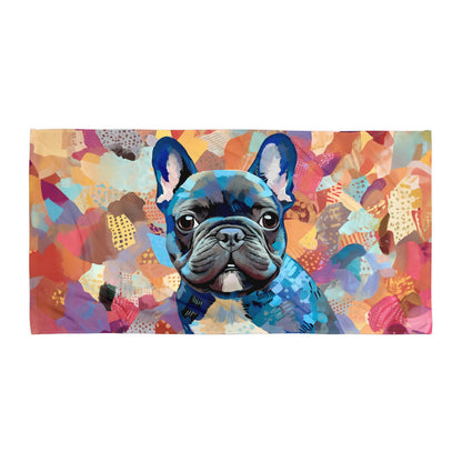 Patchy Blue Frenchie Beach Towel