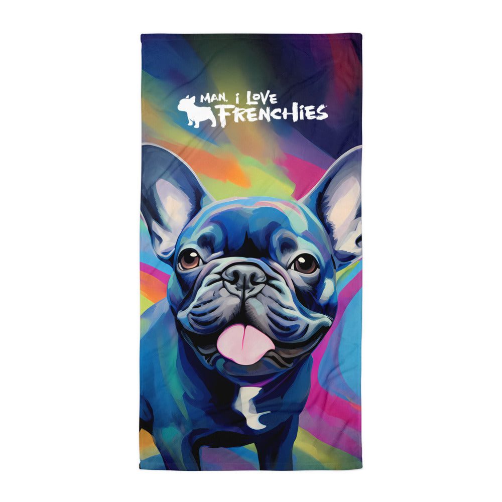 Neon Graffiti Frenchie Beach Towel